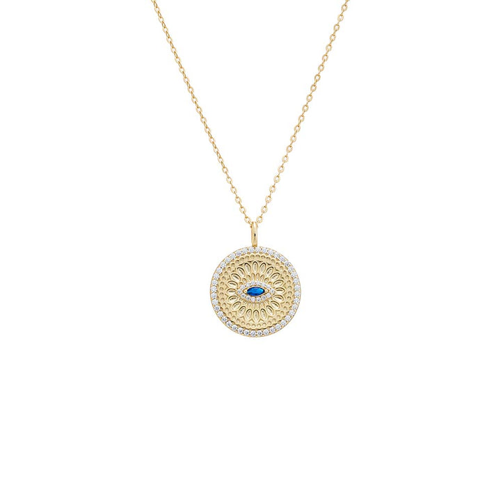 Blue Pavé Sapphire Blue Evil Eye Disc Necklace - Adina Eden's Jewels