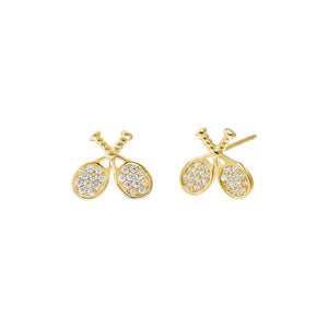 Gold Pave Double Tennis Racket Stud Earring - Adina Eden's Jewels