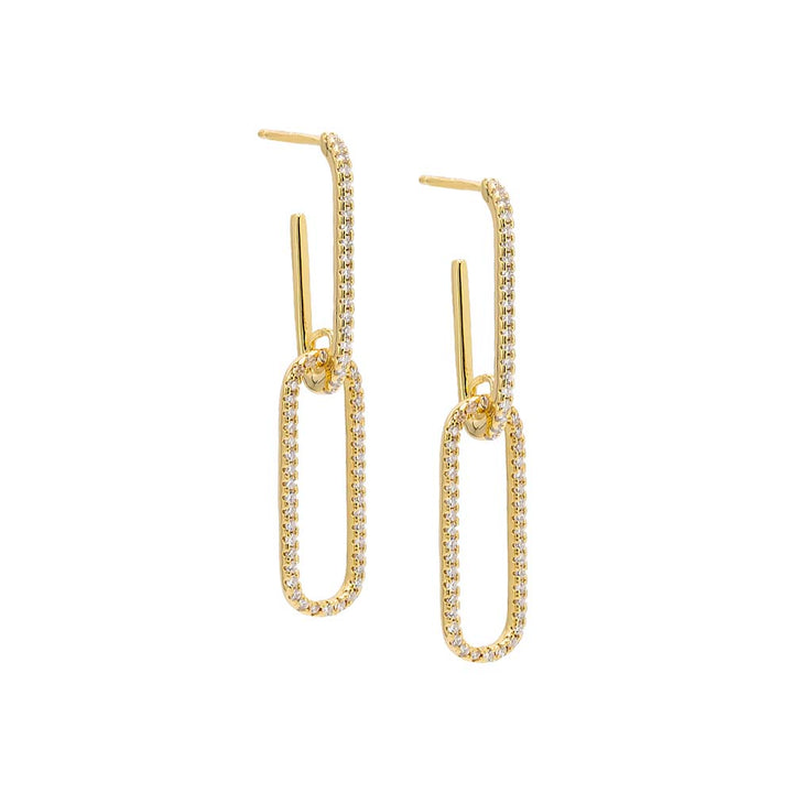 Gold Double Pavé Drop Link Stud Earring - Adina Eden's Jewels