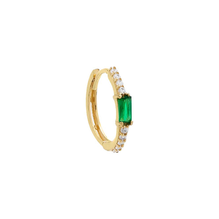 Emerald Green / Single Colored Pavé X Baguette Huggie Earring 14K - Adina Eden's Jewels