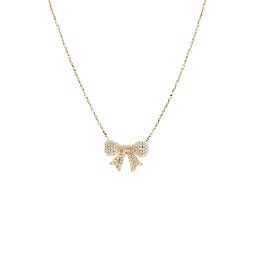 Gold Mini Pave Bow Tie Necklace - Adina Eden's Jewels