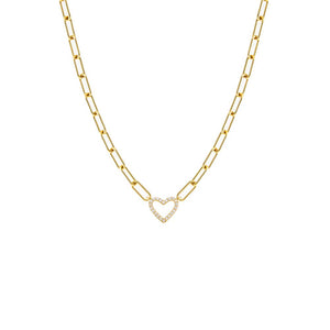 Gold Pave Open Heart Paperclip Necklace - Adina Eden's Jewels