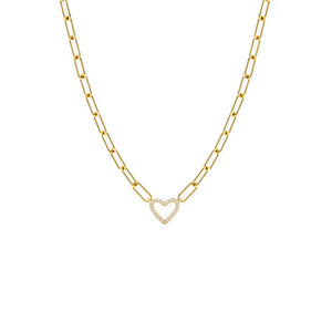 Gold Pave Open Heart Paperclip Necklace - Adina Eden's Jewels