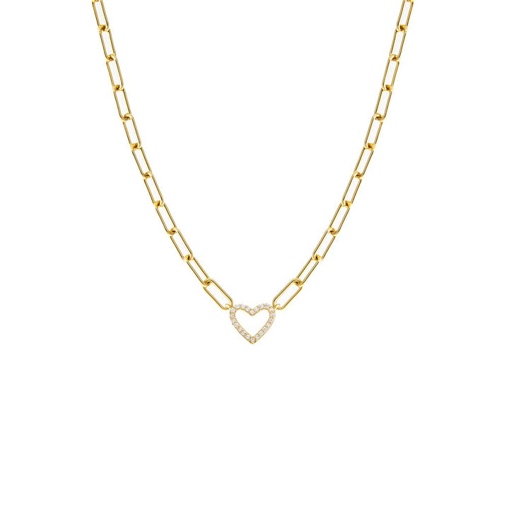 Gold Pave Open Heart Paperclip Necklace - Adina Eden's Jewels