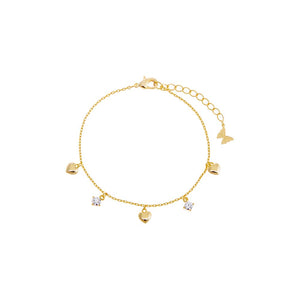 Gold CZ X Puffy Heart Dangling Bracelet - Adina Eden's Jewels