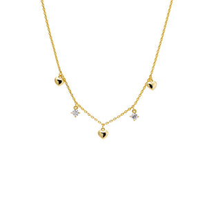 Gold CZ X Puffy Heart Dangling Necklace - Adina Eden's Jewels