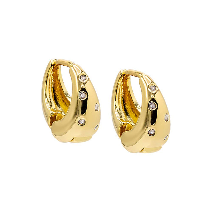 Gold CZ Scattered Indented Graduated Hoop Earring - Adina Eden's Jewels