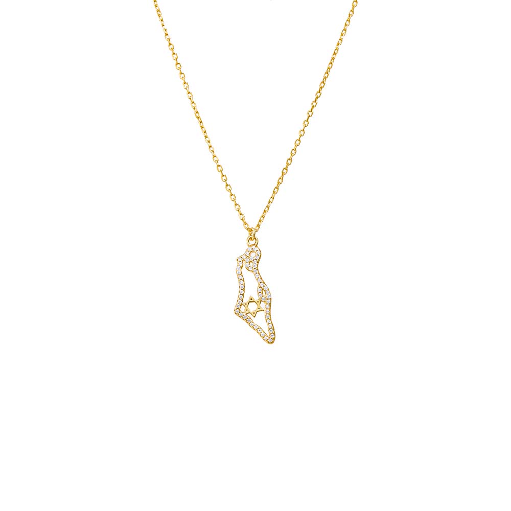 Gold Pave CZ Map Of Israel X Star Of David Necklace - Adina Eden's Jewels