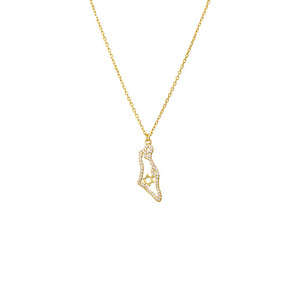 Gold Pave CZ Map Of Israel X Star Of David Necklace - Adina Eden's Jewels