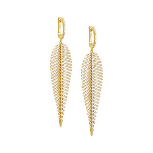 Gold Pavé Fancy Leaf Drop Huggie Earring - Adina Eden's Jewels