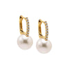 14K Gold Diamond Oval Shape Pearl Huggie Earring 14K - Adina Eden's Jewels