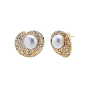 Gold Pave Looped Pearl Stud Earring - Adina Eden's Jewels