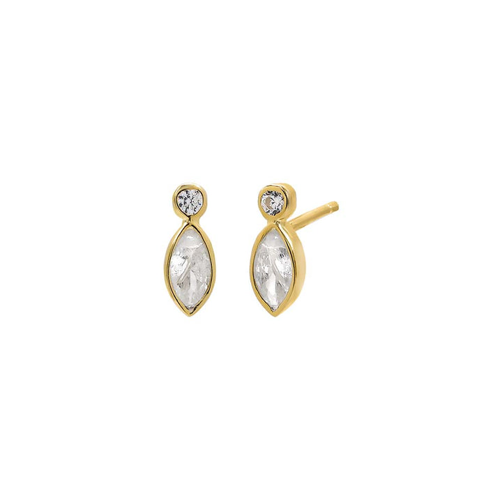 Gold / Pair CZ Round X Marquise Bezel Stud Earring - Adina Eden's Jewels