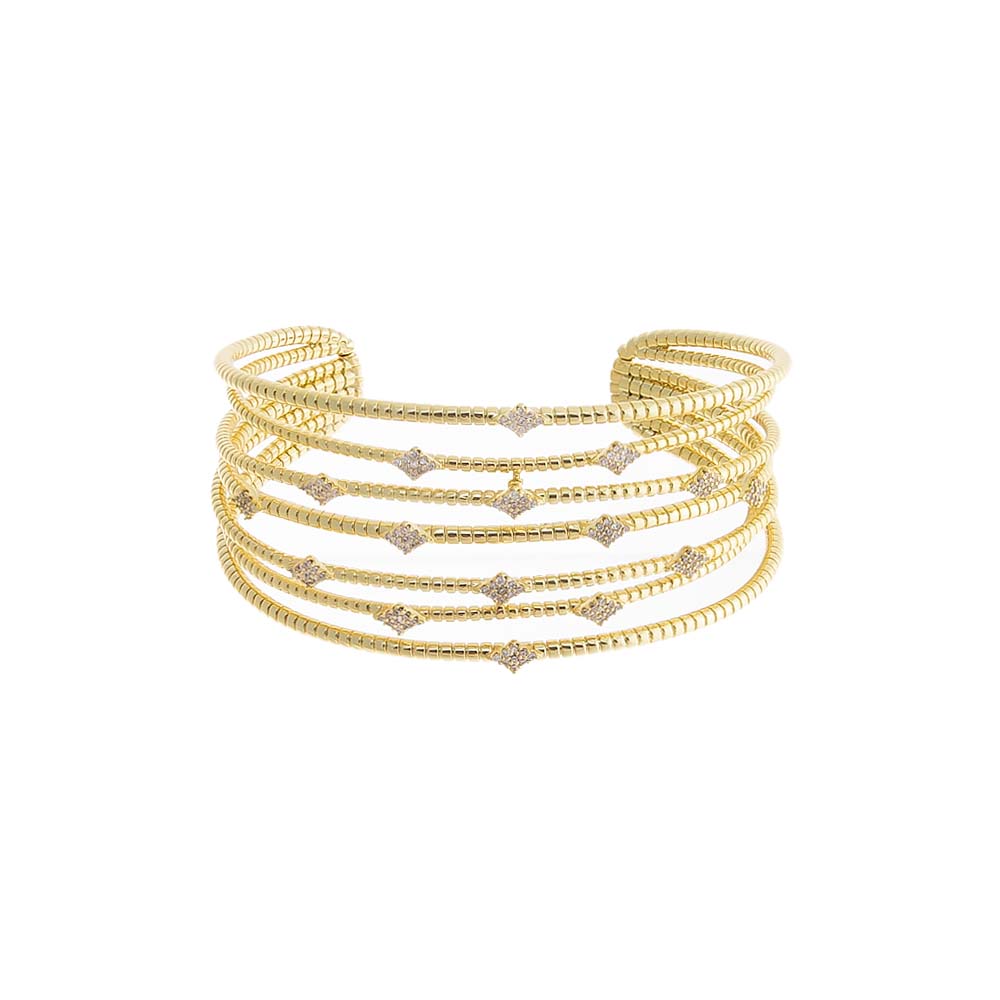 Gold Pave Accented Multi Row Open Bangle Bracelet - Adina Eden's Jewels
