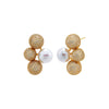 Gold Pave Triple Ball X Pearl On The Ear Stud Earring - Adina Eden's Jewels