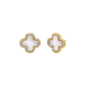 Pave Outlined Four Leaf Clover Stud Earring