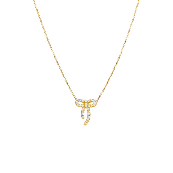 Gold Petite Pave Bow Tie Pendant Necklace - Adina Eden's Jewels