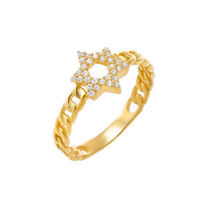 Gold / 6 Pave Star Of David Cuban Ring - Adina Eden's Jewels