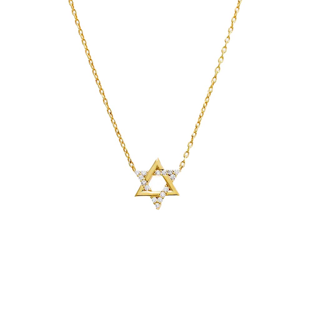 Gold Pave Accented Star Of David Pandant Necklace - Adina Eden's Jewels