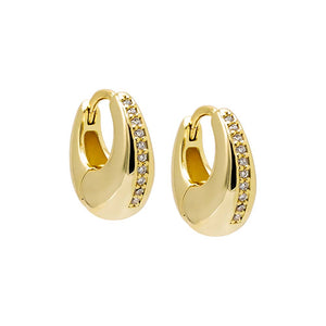 Gold Pave Lined Graduated Huggie Earring - Adina Eden's Jewels