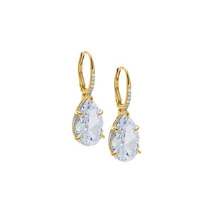Gold Pear Shape CZ Drop Huggie Earring - Adina Eden's Jewels