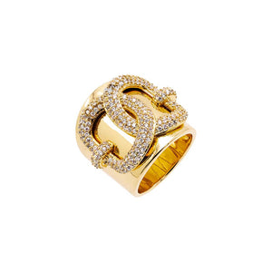 Gold / 8 Pave Chain Link Super Wide Band Ring - Adina Eden's Jewels