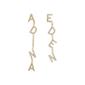 Gold Pavé Bold Uppercase Slanted Name Drop Stud Earring - Adina Eden's Jewels