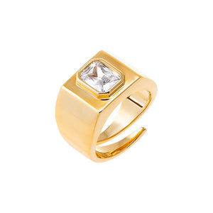 Gold Bezel Baguette Square Signet Adjustable Pinky Ring - Adina Eden's Jewels