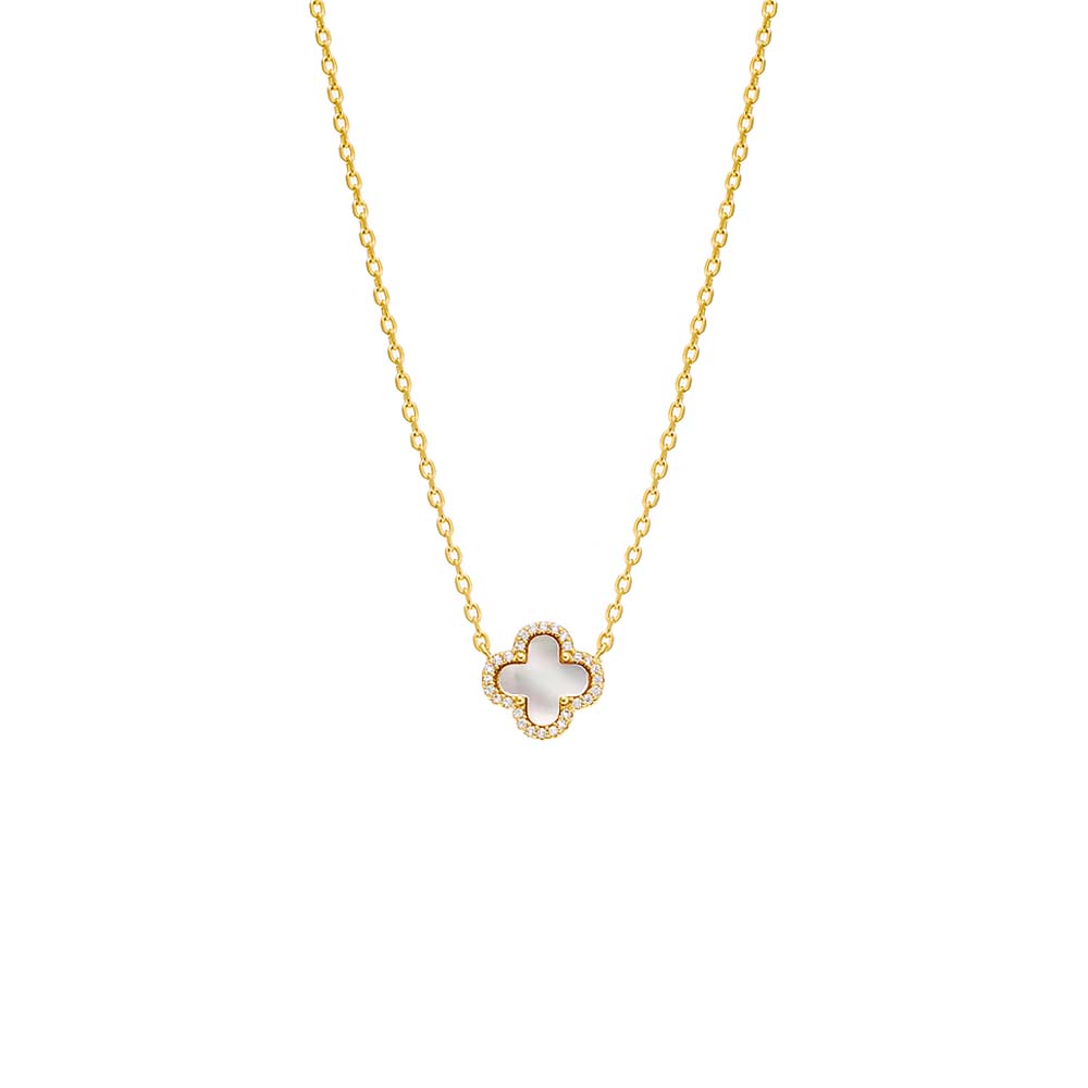 Mother of Pearl TEST_Product_Pave Outlined Four Leaf Clover Necklace - Adina Eden's Jewels