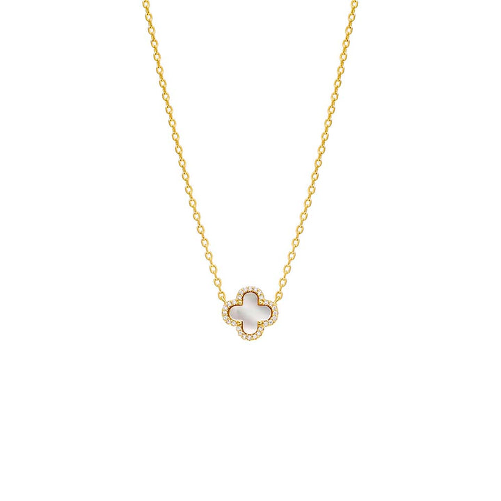 Mother of Pearl Pave Outlined Four Leaf Clover Necklace - Adina Eden's Jewels
