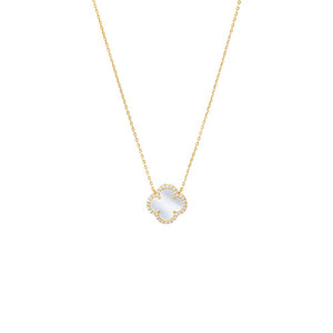 Mother of Pearl / 8MM Pave Colored Stone Clover Necklace - Adina Eden's Jewels