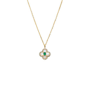 Gold Emerald Green CZ Clover Pendant Necklace - Adina Eden's Jewels