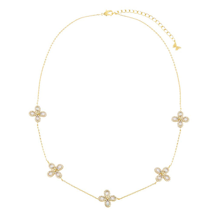  Multi Pave X Baguette Four Leaf Flower Necklace - Adina Eden's Jewels