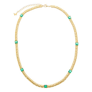 Emerald Green CZ Emerald Green Cushion Ribbed Omega Necklace - Adina Eden's Jewels