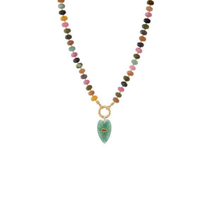 Evil Eye Elongated Heart Pendant Beaded Clicker Necklace