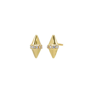 Gold / Pair Pave Double Spike Stud Earring - Adina Eden's Jewels