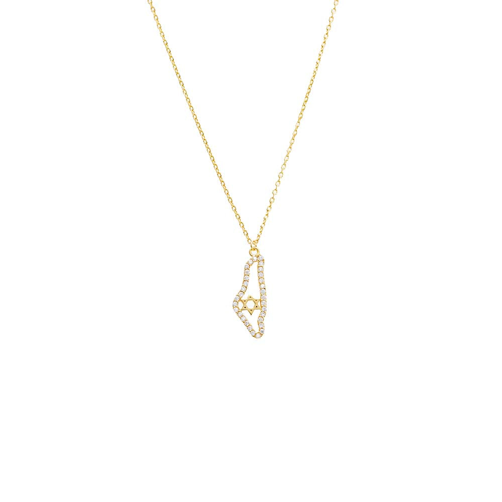 Gold Pave Israeli Map Cut Out Pendant Necklace - Adina Eden's Jewels