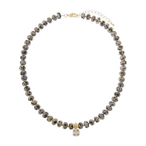 Dalmatian Stone Dalmatian Beaded CZ Assher Bezel Drop Charm Necklace - Adina Eden's Jewels