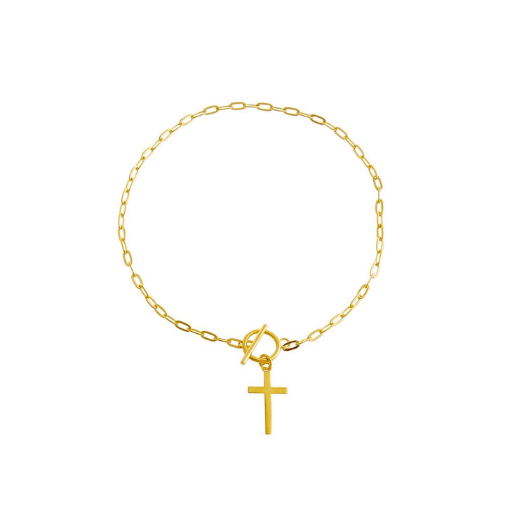 Gold Solid Cross Toggle Bracelet - Adina Eden's Jewels