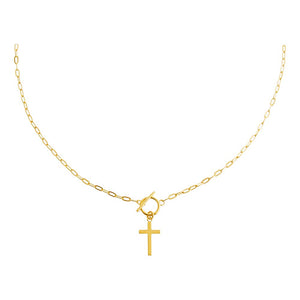 Gold Solid Cross Toggle Necklace - Adina Eden's Jewels