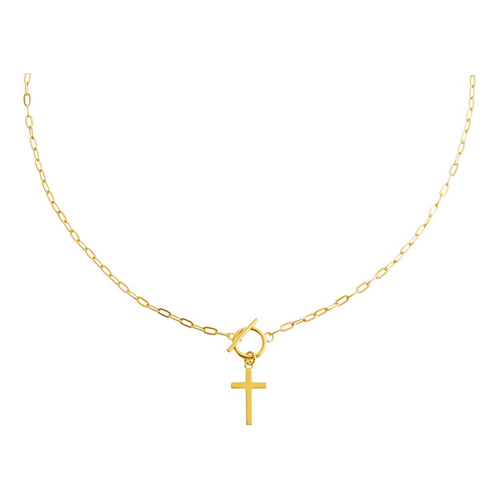 Gold Solid Cross Toggle Necklace - Adina Eden's Jewels