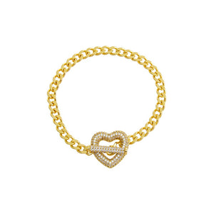 Gold Pave Heart Toggle Cuban Link Bracelet - Adina Eden's Jewels
