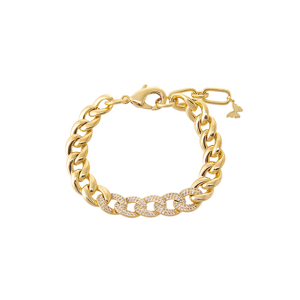 Gold Pave Accented Chunky Cuban Link Bracelet - Adina Eden's Jewels