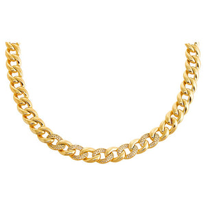 Gold Solid/Pavé Chunky Cuban Link Necklace - Adina Eden's Jewels