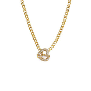 Gold Pave Heart Toggle Cuban Link Necklace - Adina Eden's Jewels