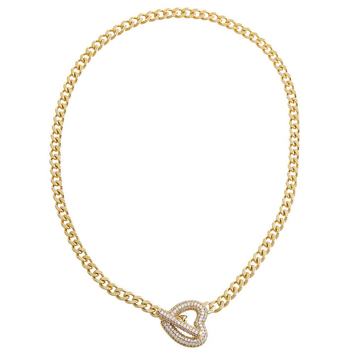  Pave Heart Toggle Cuban Link Necklace - Adina Eden's Jewels