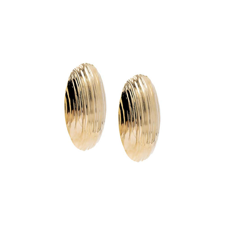 Gold Ridged Oval Shape Dome Stud Earring - Adina Eden's Jewels