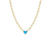 Turquoise Pave Colored Stone Heart Paperclip Necklace - Adina Eden's Jewels