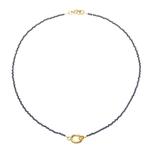 Dark Blue / 2MM Midnight Blue Natural Stone Beaded Chain Clicker Necklace - Adina Eden's Jewels