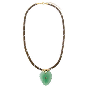 Dark Brown / Jade Green Jade Green Heart Natural Stone Dark Brown Rope Necklace - Adina Eden's Jewels